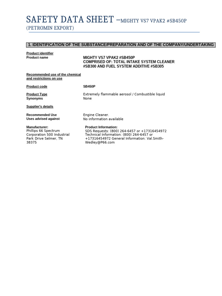 Sds SB450P | PDF | Toxicity | Personal Protective Equipment