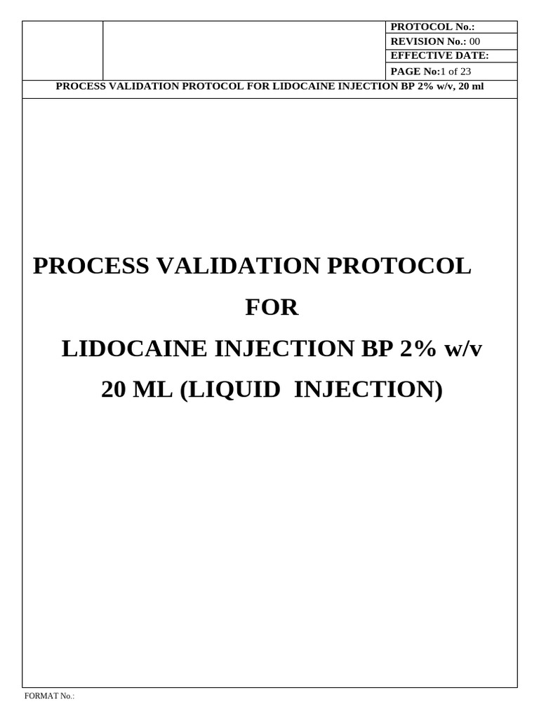 Lidocaine Injection BP 2% Validation Protocol | PDF | Verification And ...