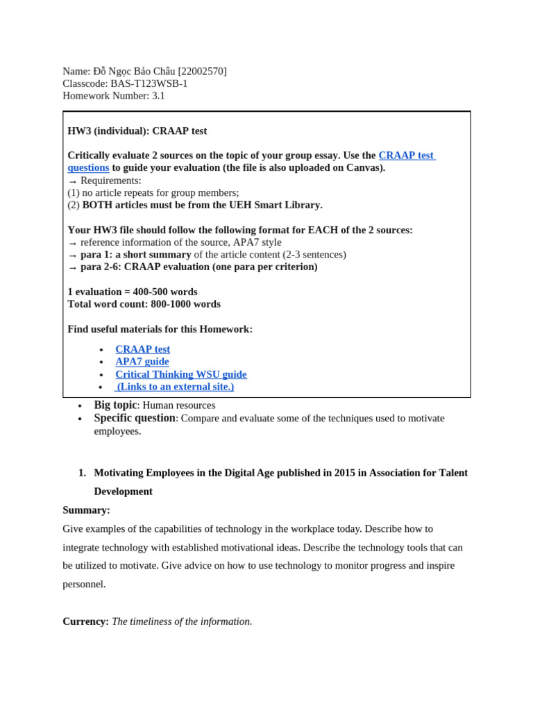 CRAAP Test Evaluation of HR Sources | PDF | Information | Essays