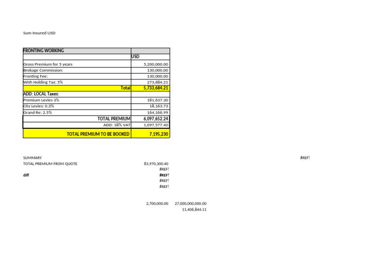FRONTING Premium Calculation | PDF | Finance &amp; Money Management