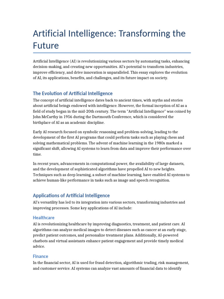 Future Impact of Artificial Intelligence | PDF | Artificial ...