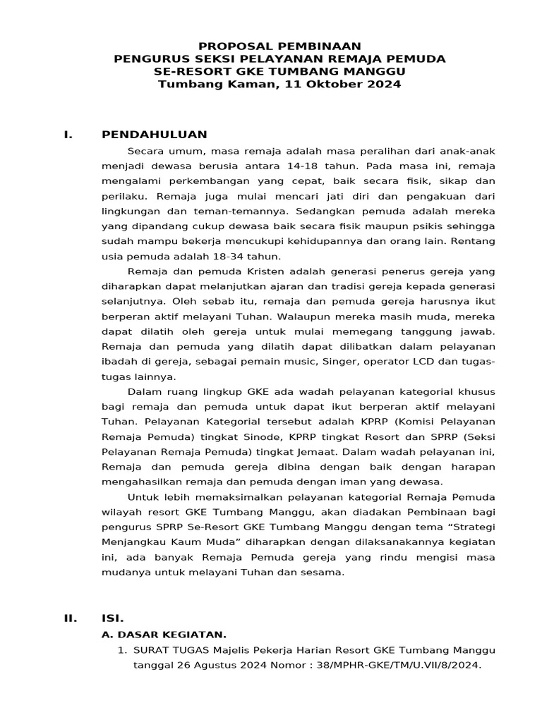 Pembinaan SPRP Se-Resort GKE Tumbang | PDF