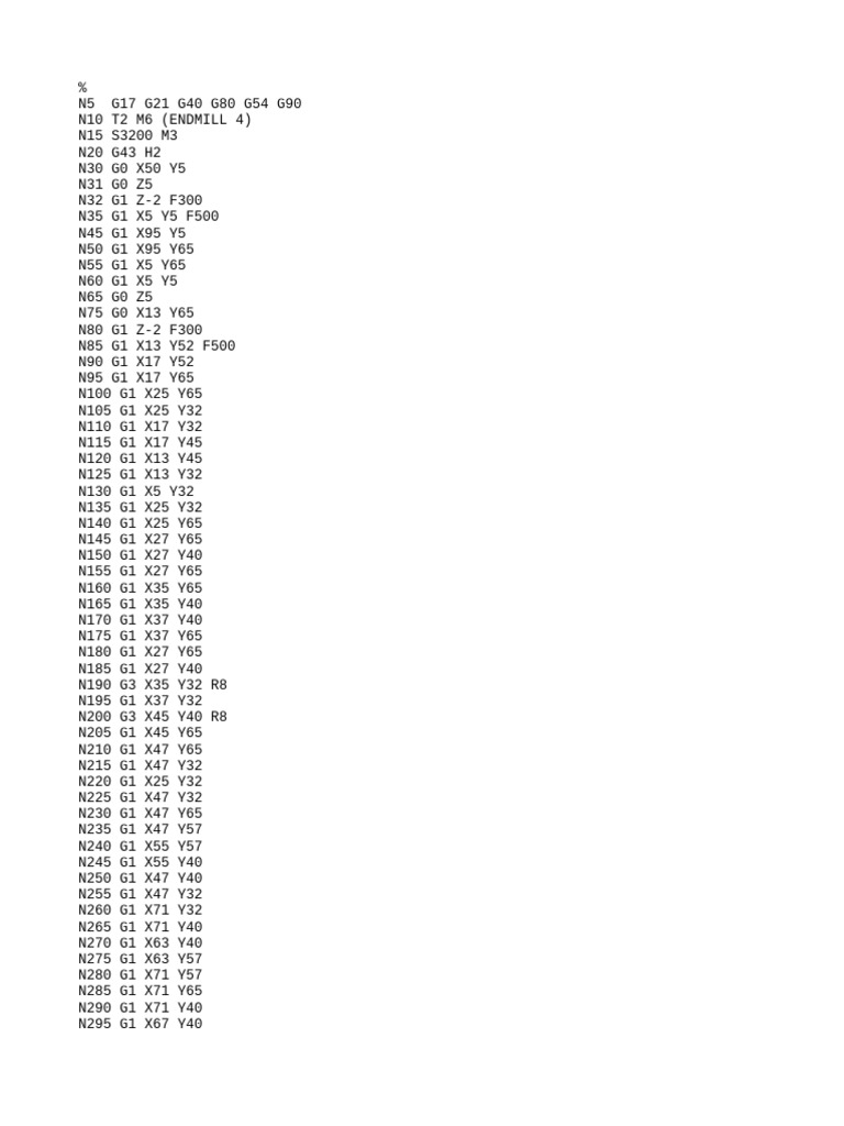 CNC Milling Program Code | PDF | Business | Computers