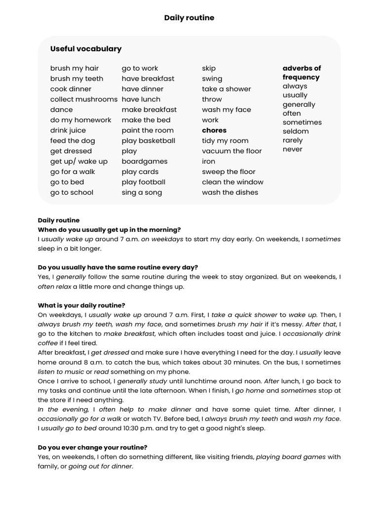 Daily Routines and Activities for Kids | PDF | Lunch