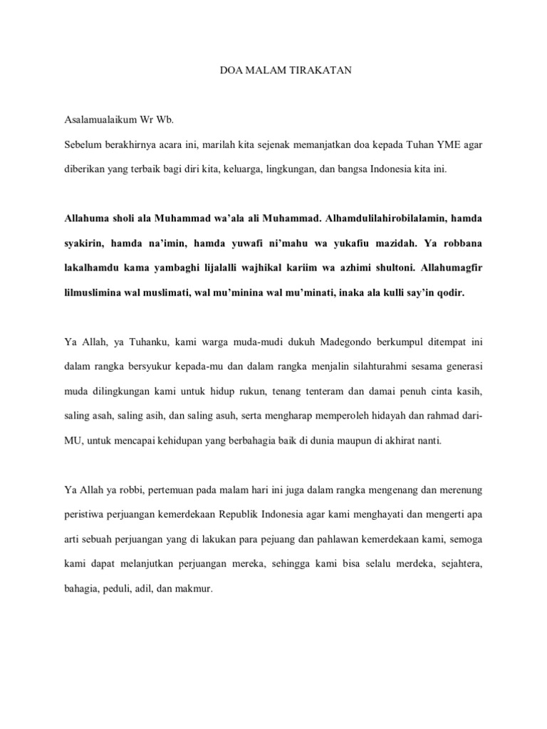 DOA MALAM TIRAKATAN
