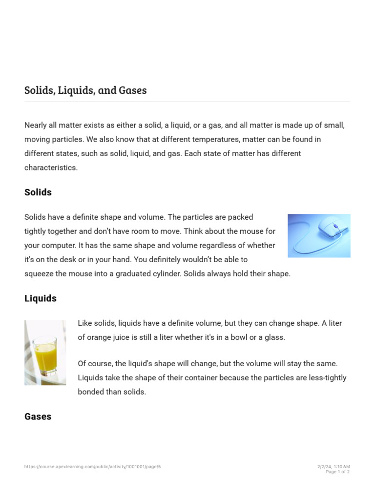 States of Matter: Solids, Liquids, Gases | PDF | Science & Mathematics