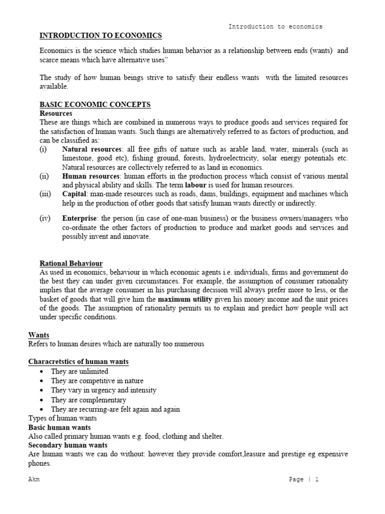 Introduction to Basic Economic Concepts | PDF | Economics | Microeconomics