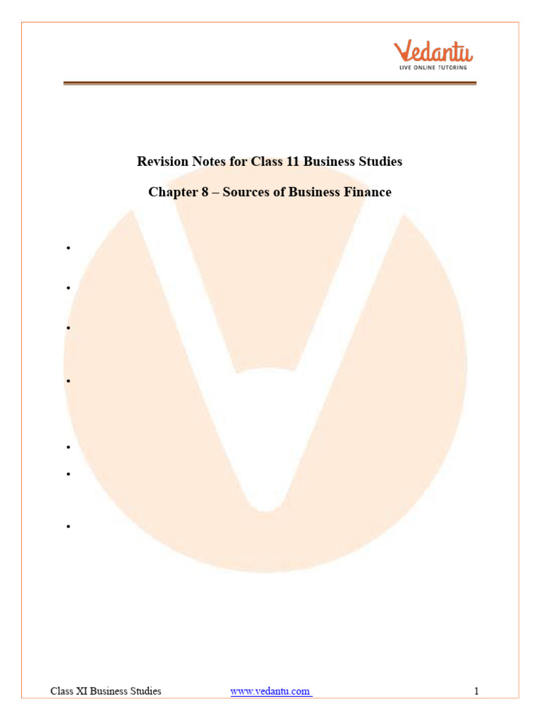 Class 11 Business Finance Sources Guide | PDF | Factoring (Finance ...