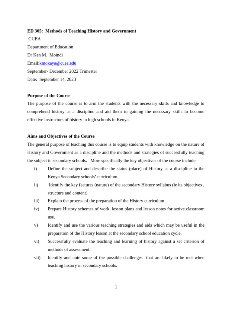 Teaching History and Government in Kenya | PDF | Learning | Age Of ...
