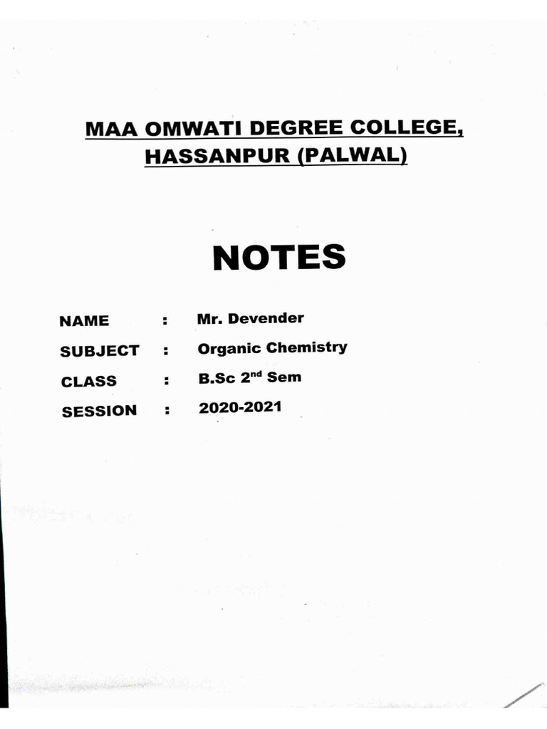 BSC 2nd Sem Organic Chemistry | PDF