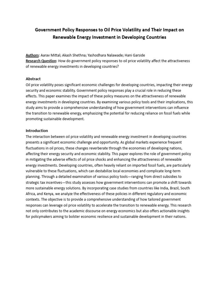 Impact of Oil Price on Renewable Energy Investment | PDF | Subsidy ...