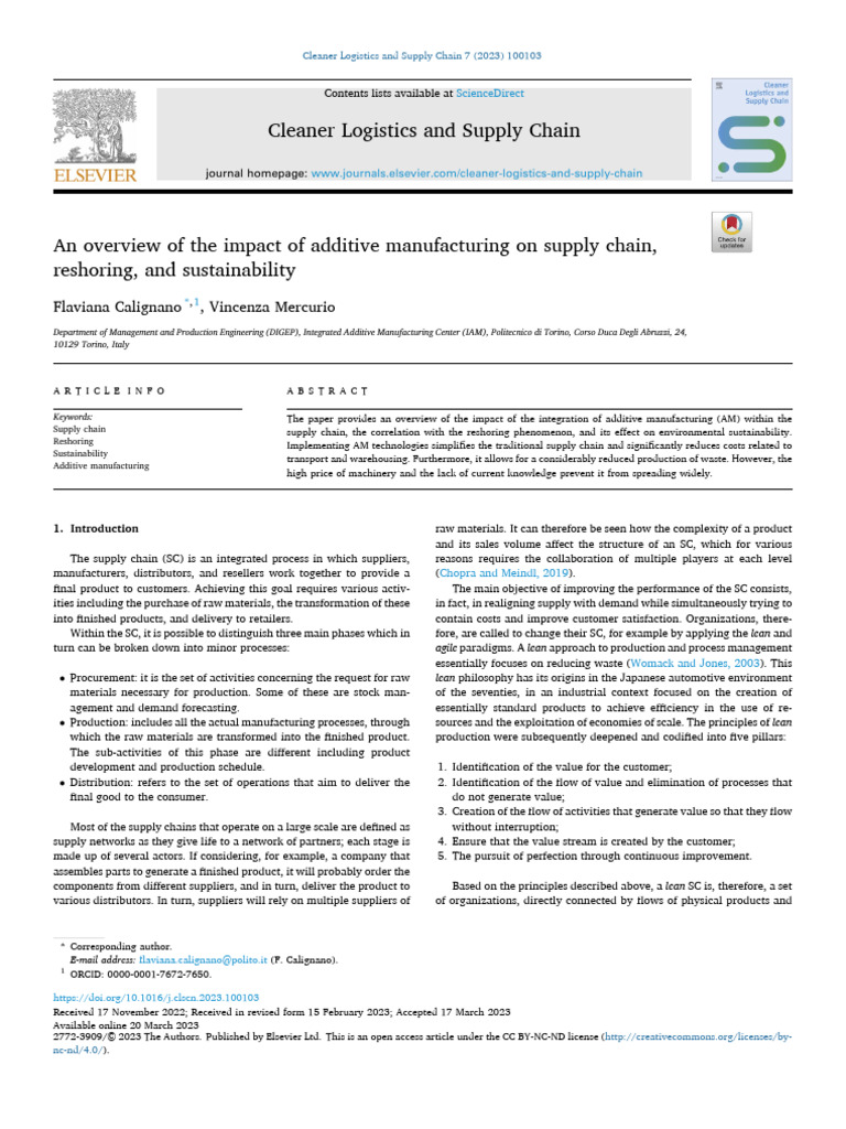 An Overview of The Impact of Additive Manufacturing On Supply Chain ...