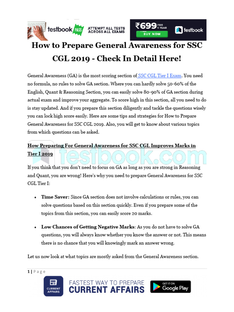 How To Prepare General Awareness For SSC CGL 2019 Check in Detail Here ...