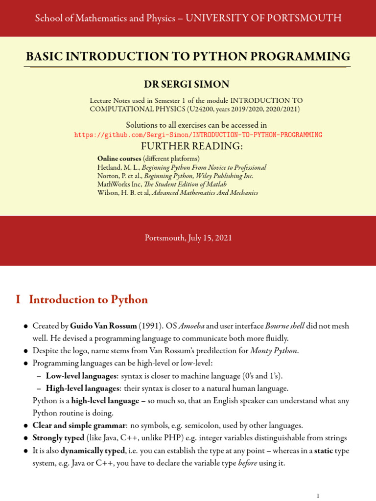INTRODUCTION TO PYTHON Version 1 WITH SO | PDF | Python (Programming ...