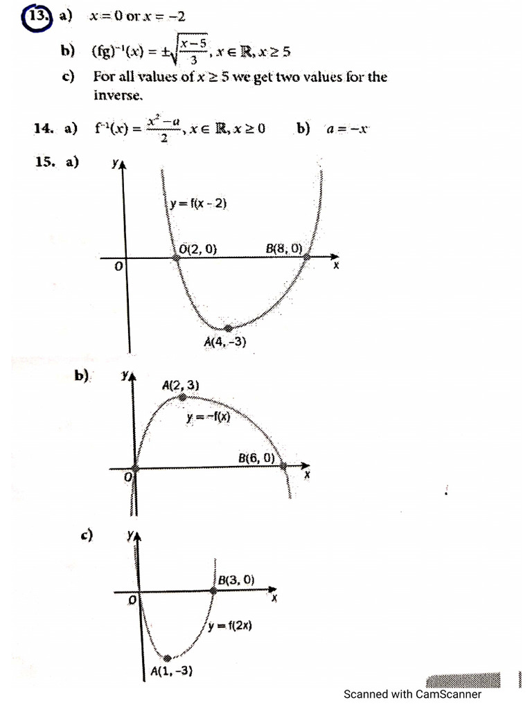 Answers For Function and Transformation of Graphs | PDF