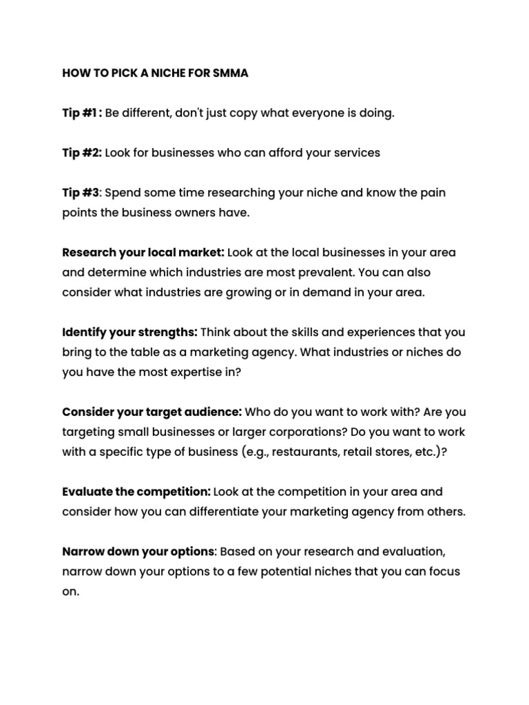 Choosing a Niche for SMMA Success | PDF