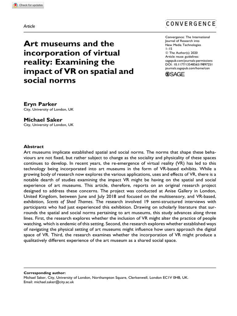 VR's Impact on Art Museum Norms | PDF | Virtual Reality | Experience
