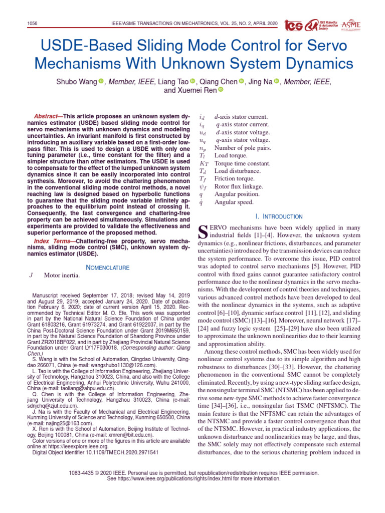 USDE-Based Sliding Mode Control For Servo | PDF | Control Theory ...