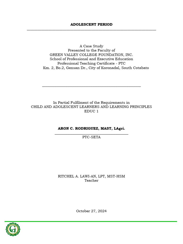 Adolescent Development Case Study: Keanna | PDF | Adolescence | Thought