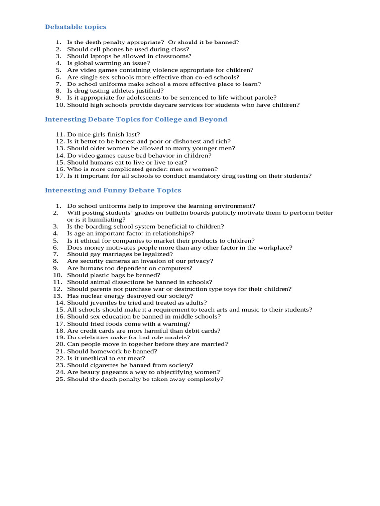 Debatable Topics | PDF