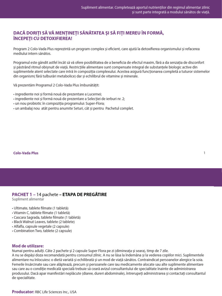 Instructiuni Program Colovada Plus | PDF