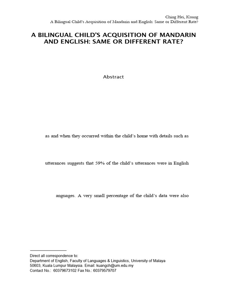 A Bilingual Childs Acquisition of Mandar | PDF | Language Acquisition ...