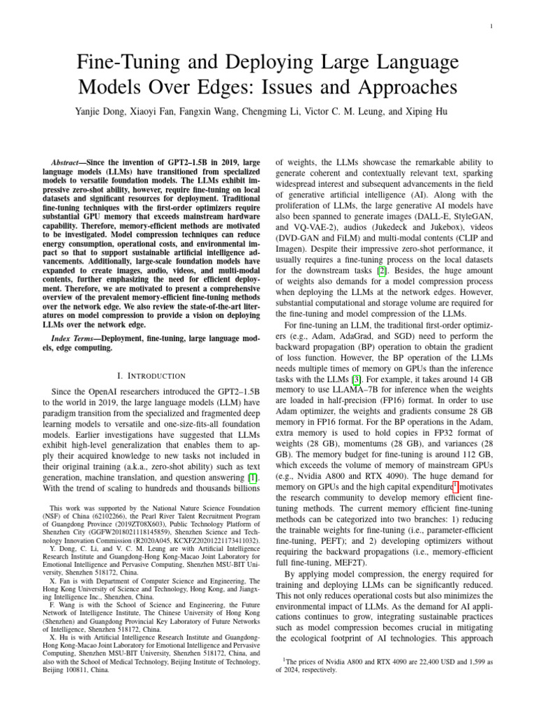 Fine-Tuning and Deploying Large Language Models Over Edges Issues and ...