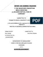 Project Report On Summer Training "To Study The Investor'S Perception While Investing in Reliance Mutual Fund in Ludhiana"