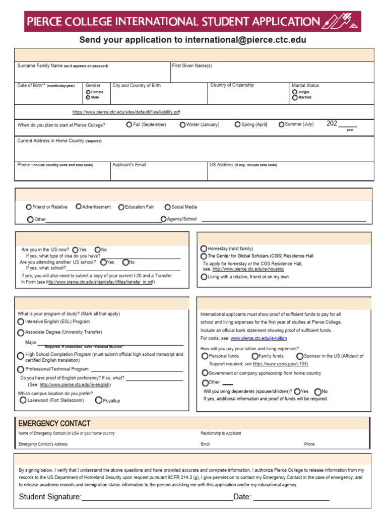 Pierce College International Application Form | PDF | Government And ...