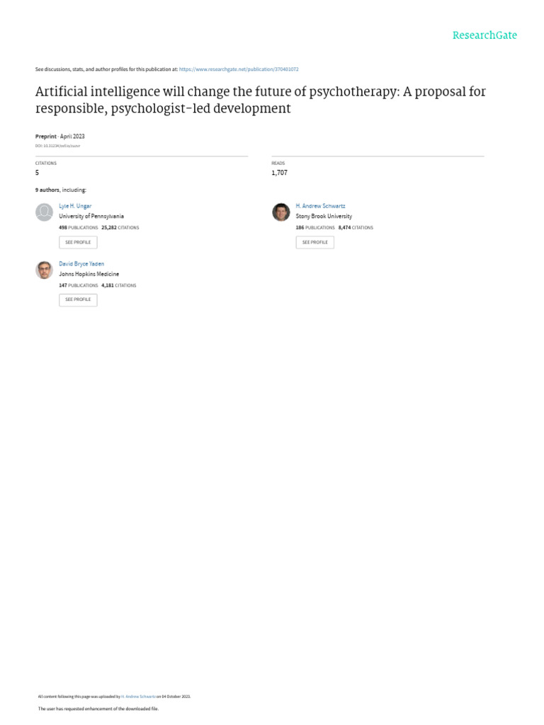AI Will Change The Future of Psychotherapy | PDF | Psychotherapy ...