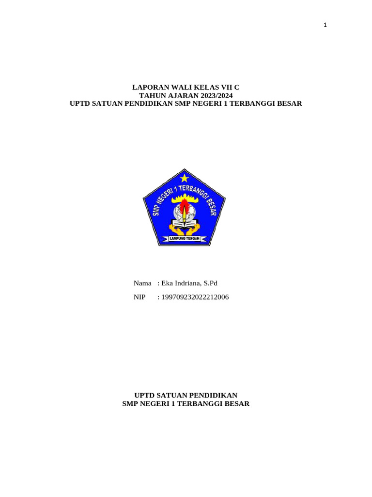LAPORAN WALI KELAS 7c EKA INDRIANA | PDF