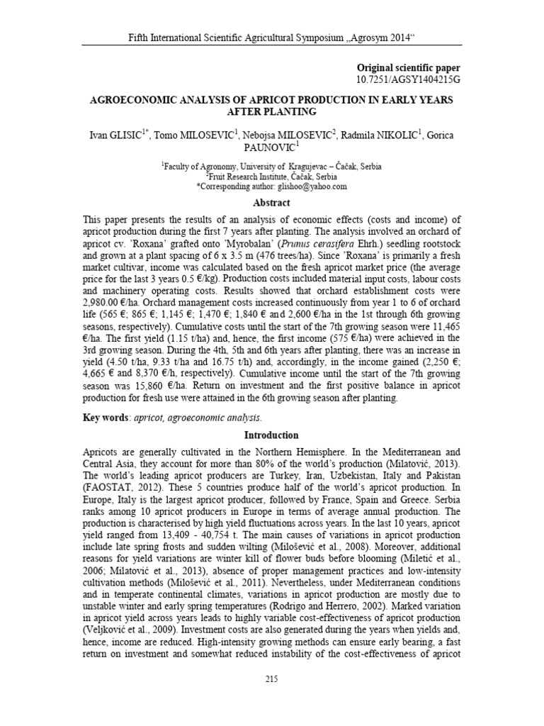 Economic Analysis of Apricot Production | PDF | Apricot | Plants