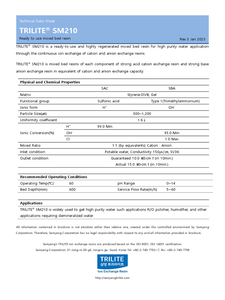 En Tds Trilite Sm210 | PDF | Ion Exchange | Ion