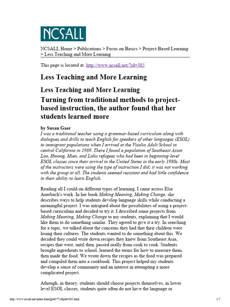 Project-Based Learning in ESOL Classes | PDF | Project Based Learning ...