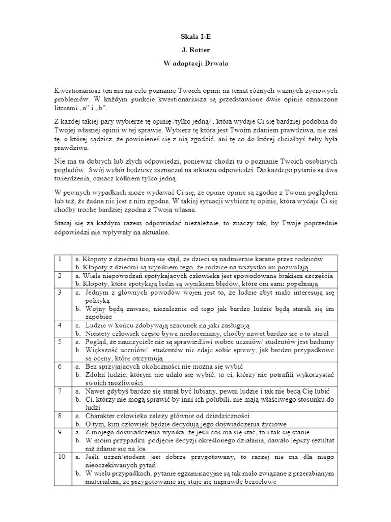 Skala I-E J. Rotter | PDF