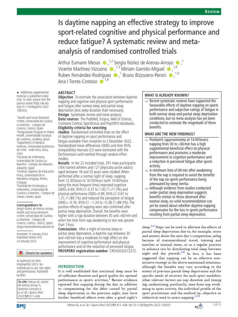 Is Daytime Napping An Effective Strategy To Improve Sport-Related ...