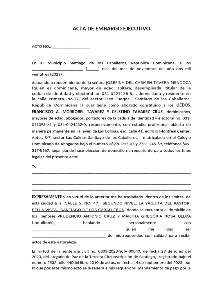 Embargo Ejecutivo a Josefina Tavárez | PDF | República Dominicana