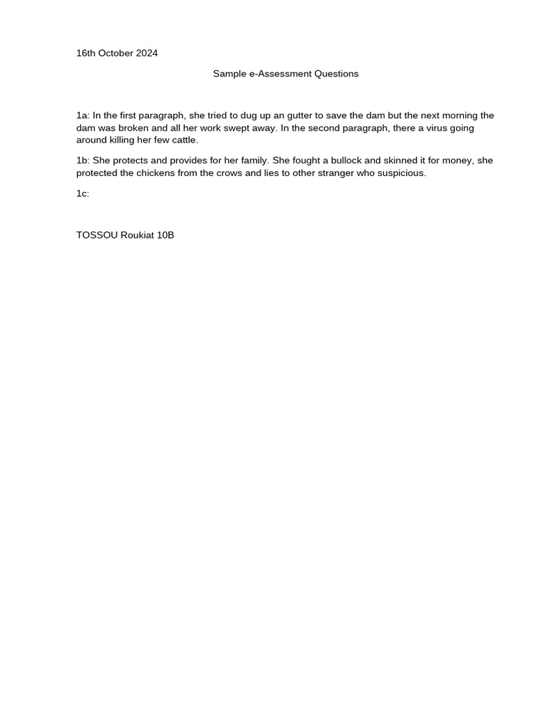 Sample E Assessment Pdf