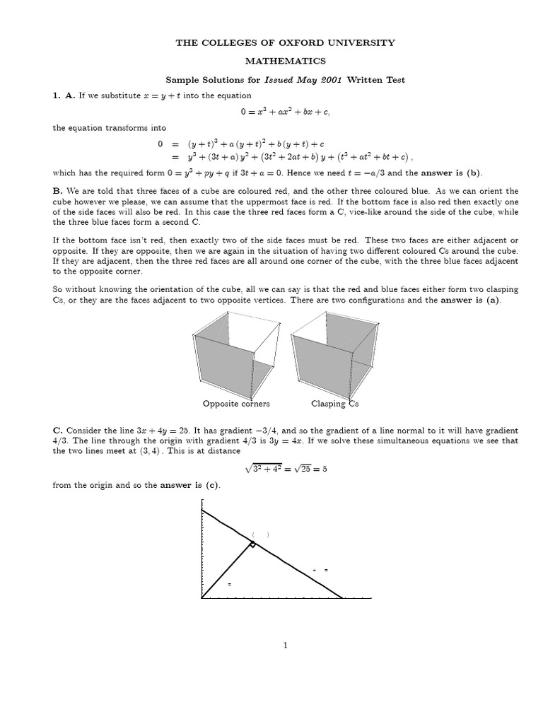 Oxford Admissions Test 2001 Solutions | PDF | Mathematical Concepts ...