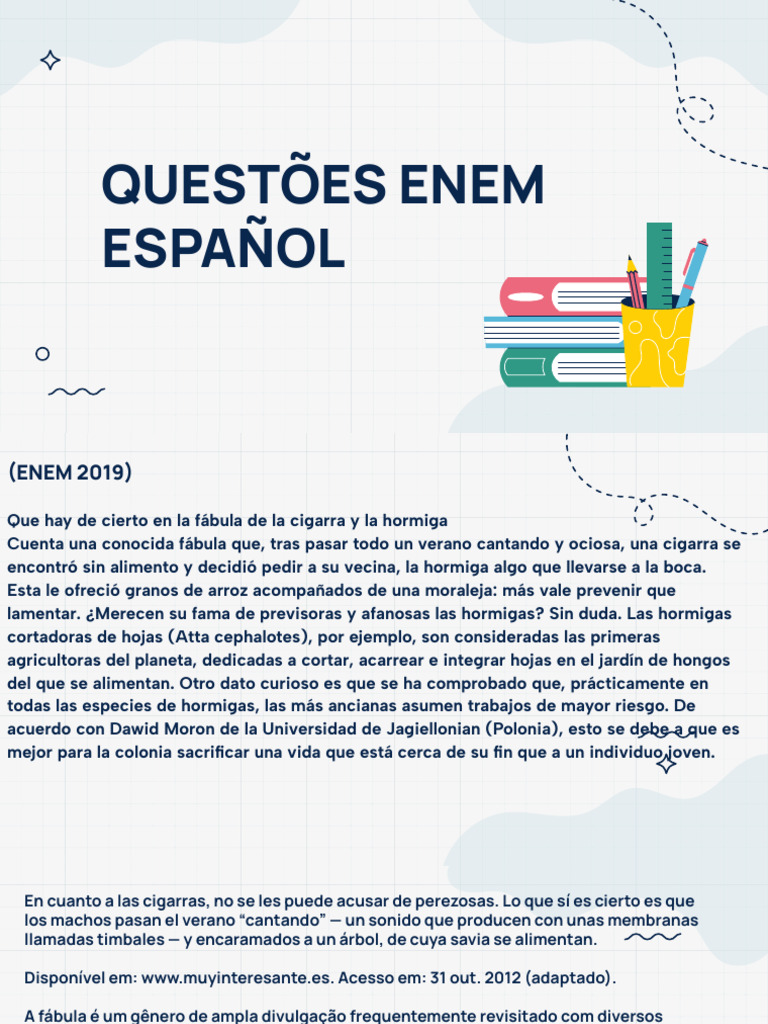 Questões Enem - Espanhol | PDF | Hormiga | Apocrita