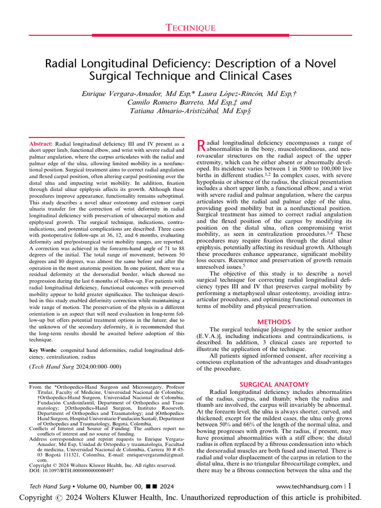 Novel Technique for Radial Longitudinal Deficiency | PDF ...