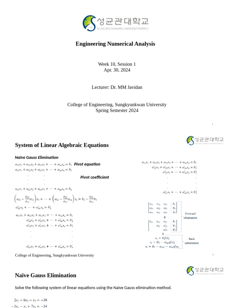 Week 9 Lecture 1 | PDF | Equations | System Of Linear Equations