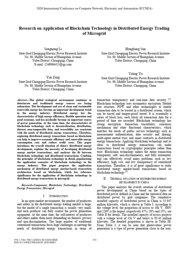 Research On Application Of Blockchain Technology In Distributed Energy