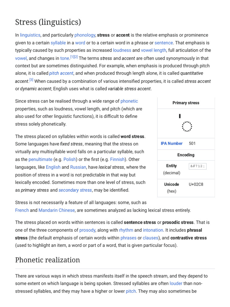 Stress (Linguistics) - Wikipedia | PDF | Stress (Linguistics) | Syllable