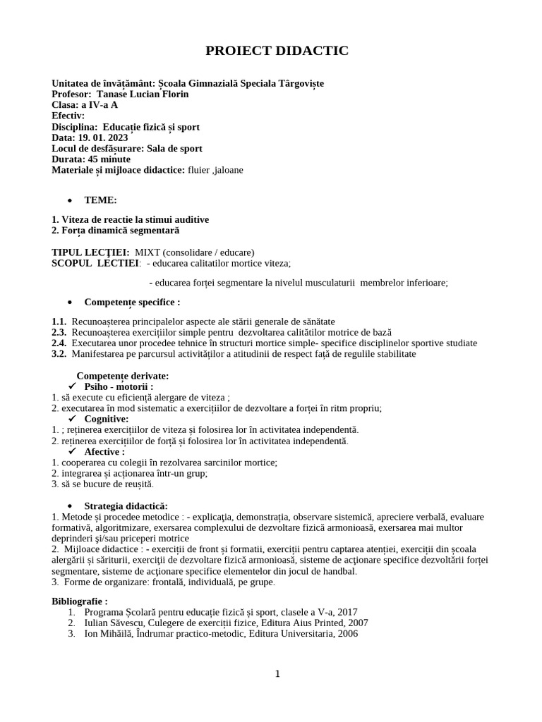 Proiect Didactic Clasa A 4 A A | PDF