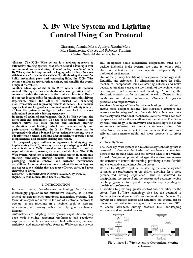 X by wire system and lighting control using can protocol