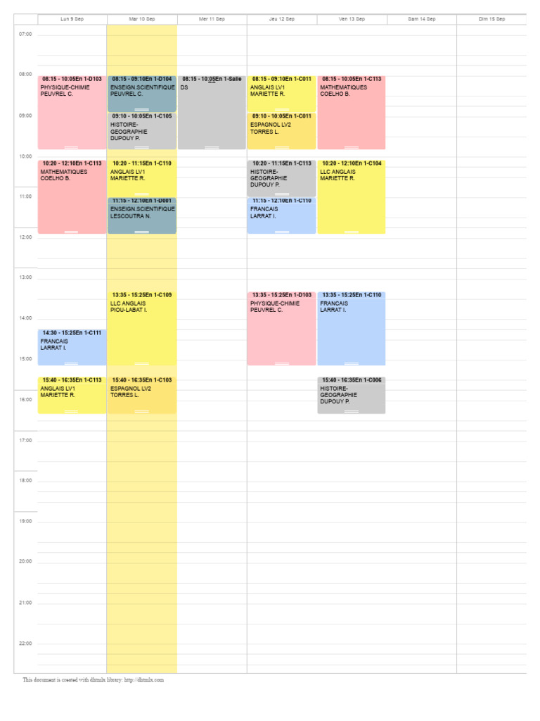 Emploi du temps des cours scolaires | PDF