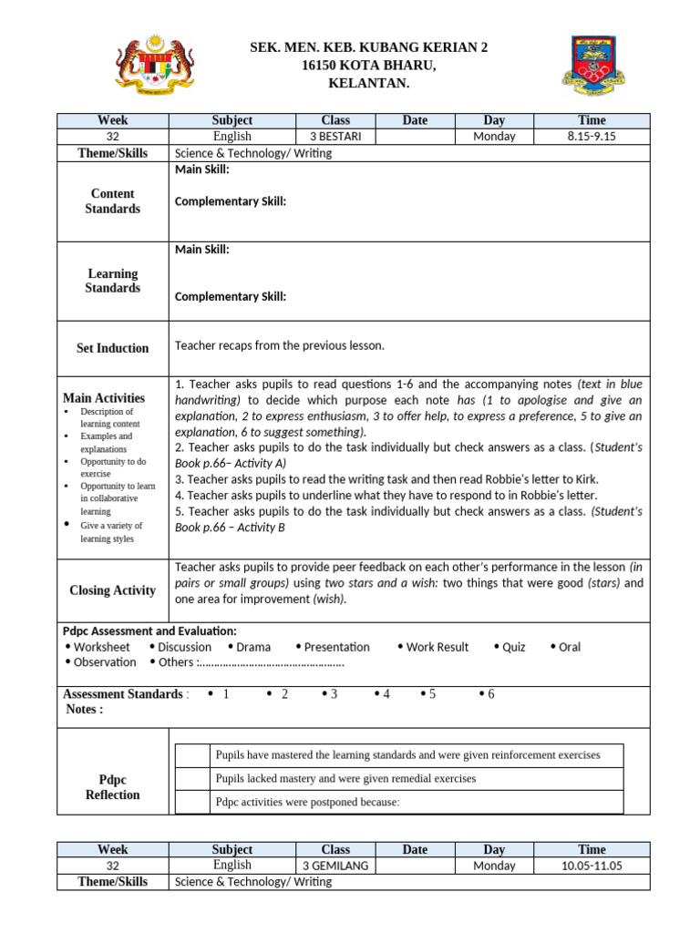 Lesson Plans Week 32 | PDF | Teachers | Learning