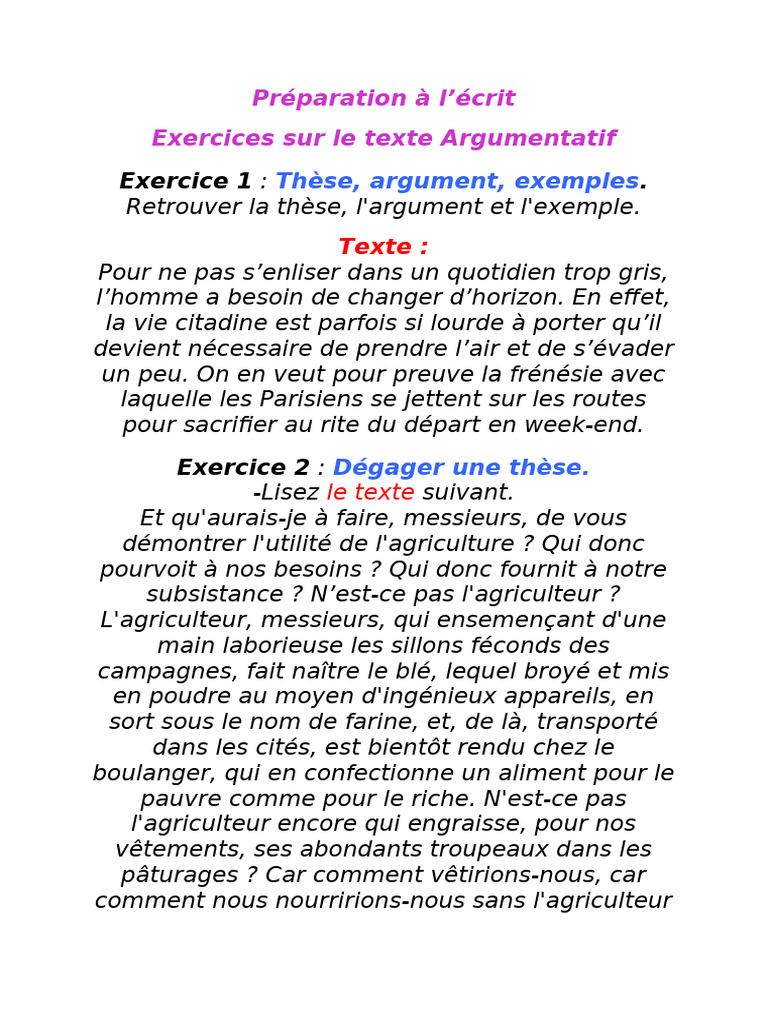 Exercices Sur Le Texte Argumentatif | PDF
