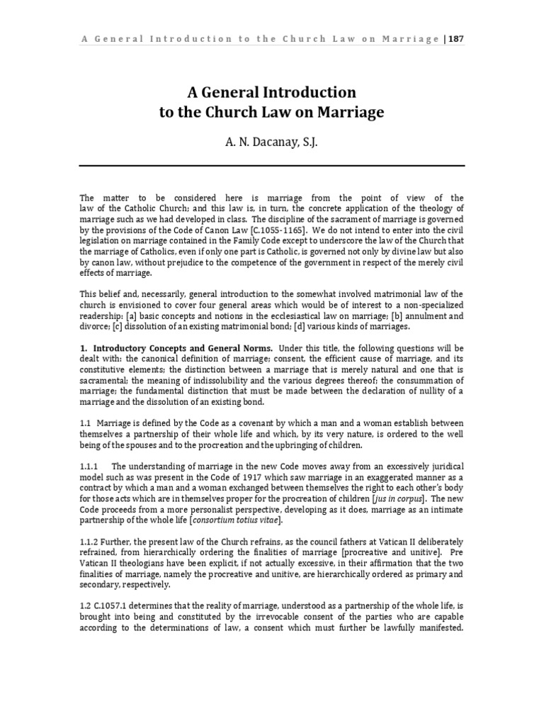 Dacanay General Introduction To Canon Law On Marriage PDF